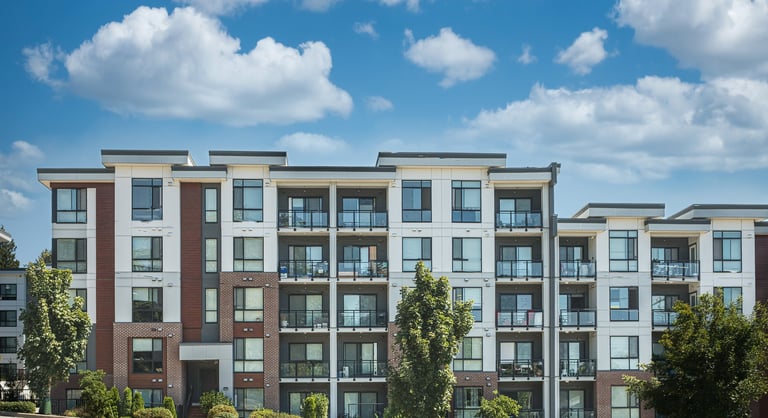 New modern block of flats. Residential apartment with flat buildings exterior. luxury house complex. Part of City Real estate property, condo architecture and Apartments