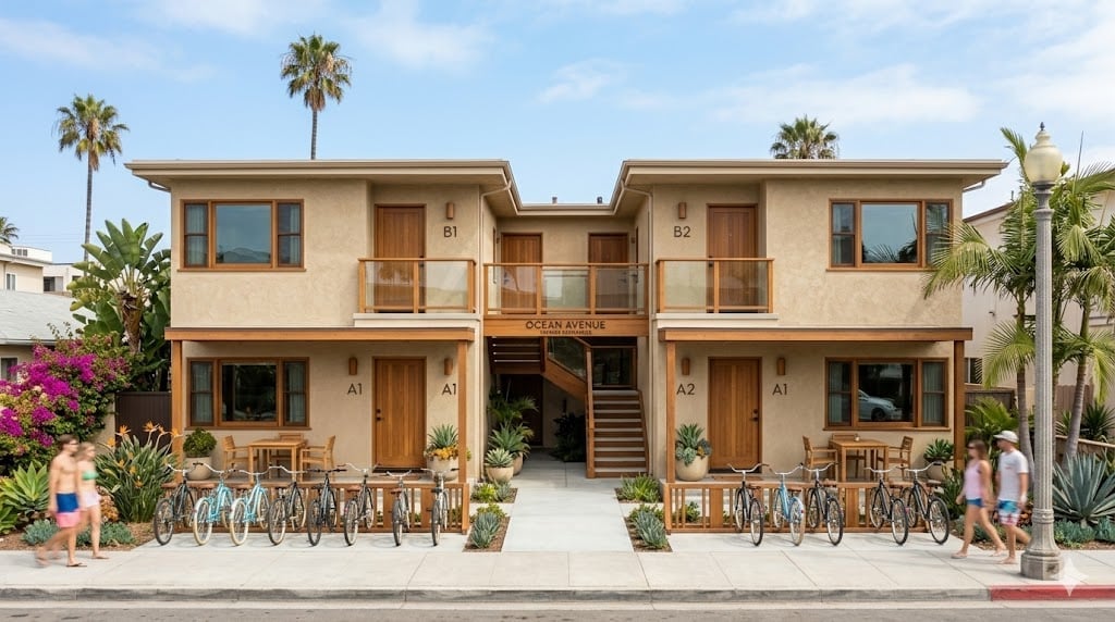 Mid-century Los Angeles apartment building with palm trees representing the apartment insurance crisis affecting LA landlords